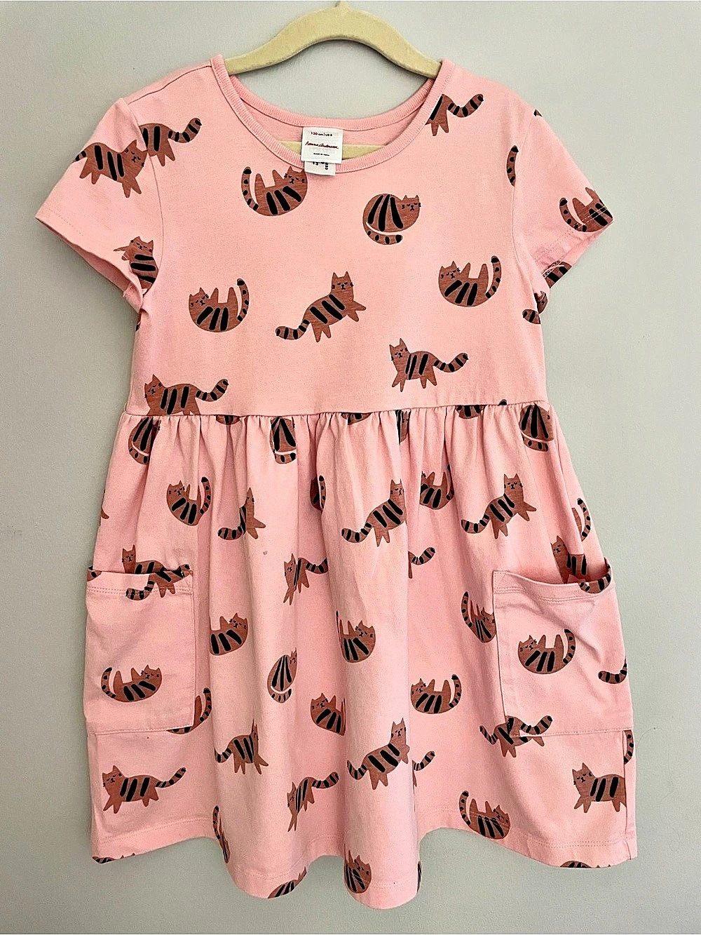 Hanna Andersson Girls Size 8 Pink & Brown Cat Print Dress